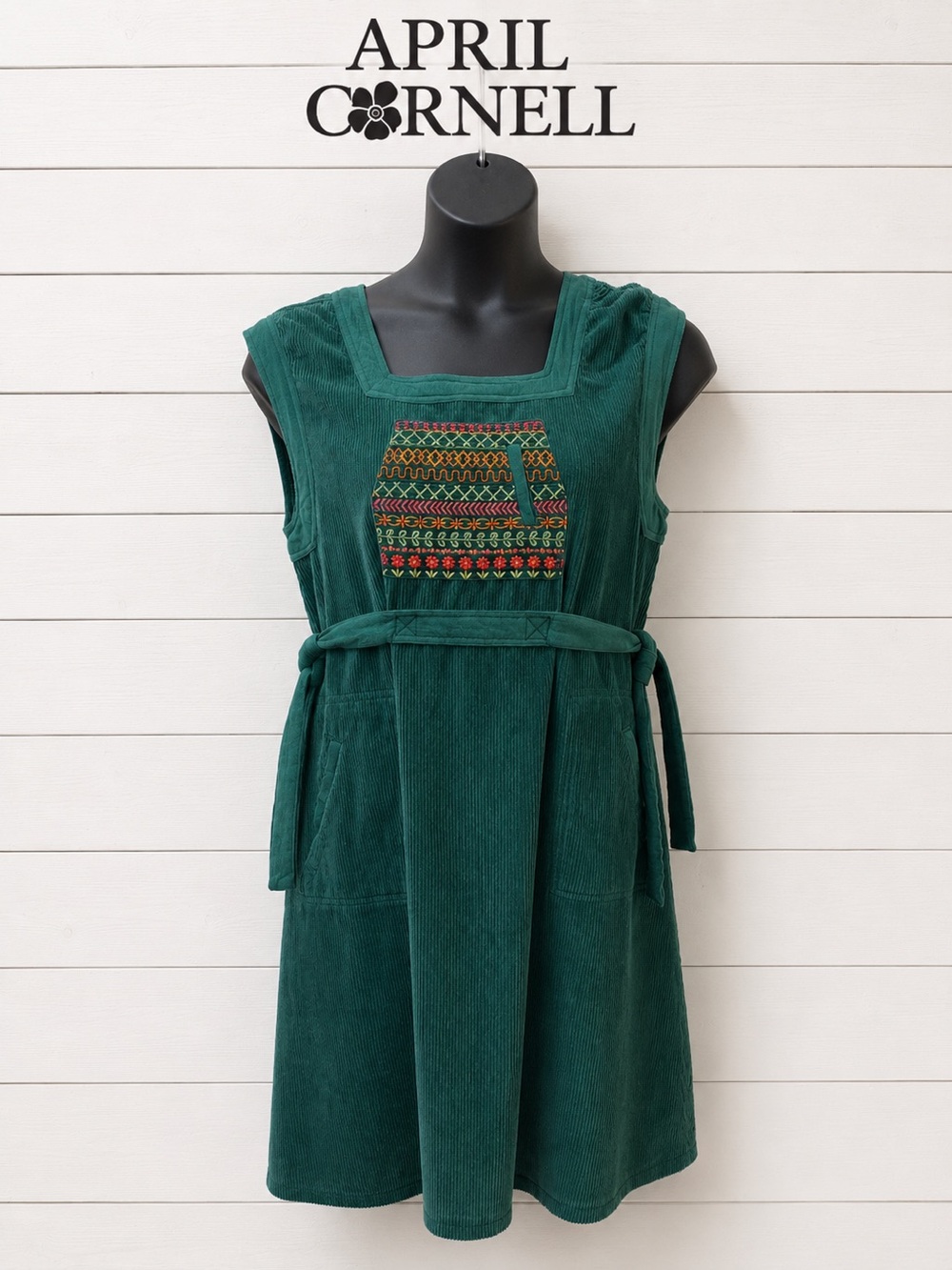 APRIL CORNELL Teal Corduroy Pinafore Dress Size M